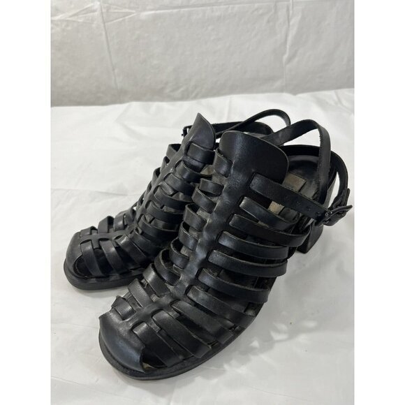VTG MIA Leather Fishermen Sandals size 6 Black Leather Sandals Gladiator - Picture 5 of 11